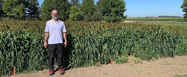 Paulo Pagliari standing by a corn field in Lamberton