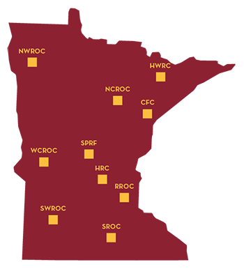 Minnesota map showing the locations of the 10 CFANS Research & Outreach Centers
