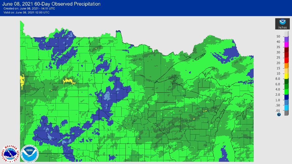 60-day precipitation map over Minnesota and surrounding states