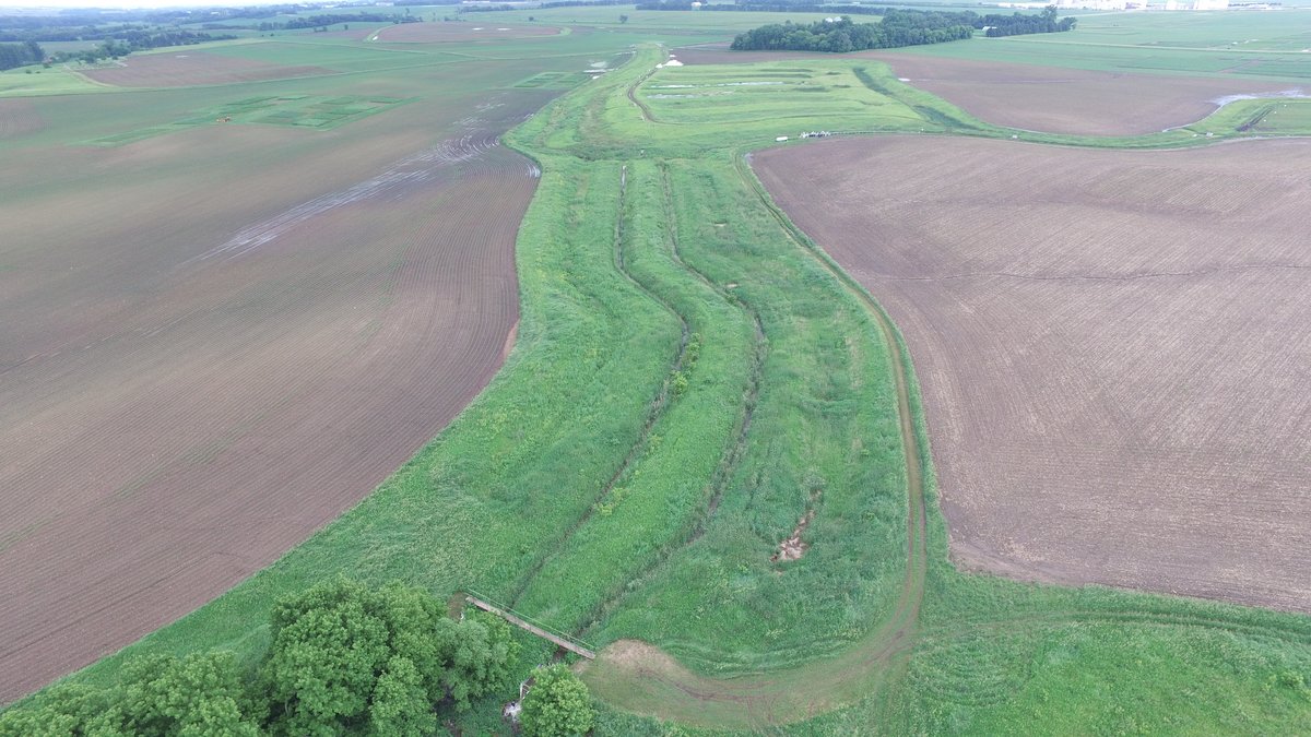 An aerial image showing the drainage ditches in the landscape for Jeff Strock's agricultural drainage studies.