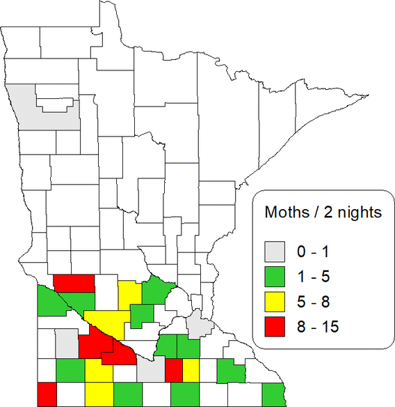 MN map showing BCW moth captures May6-May12