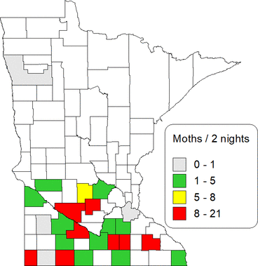 MN map showing BCW moth captures May13-19